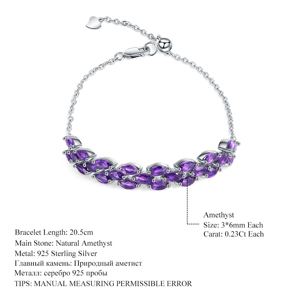 Design Sense Natural Amethyst Bracelet Style Princess Temperament s925Silver Inlaid Natural Gemstone Bracelet