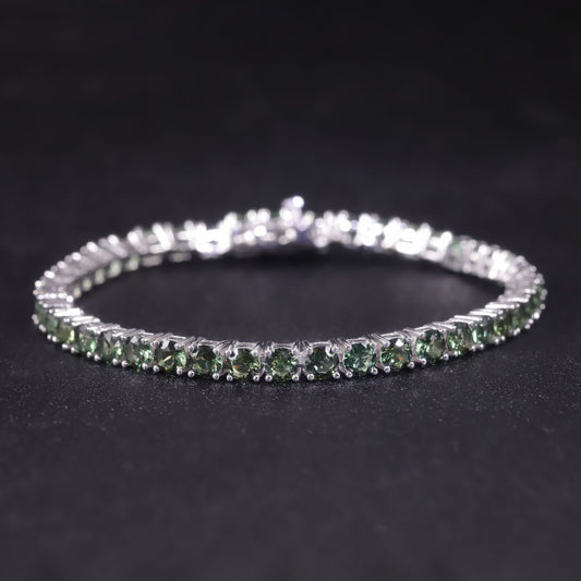 Luxurious Green Gemstone Bracelet3/4/5mm Tennis Chain s925Sterling Silver Inlaid Cultivated Green Spinel Bracelet for Women