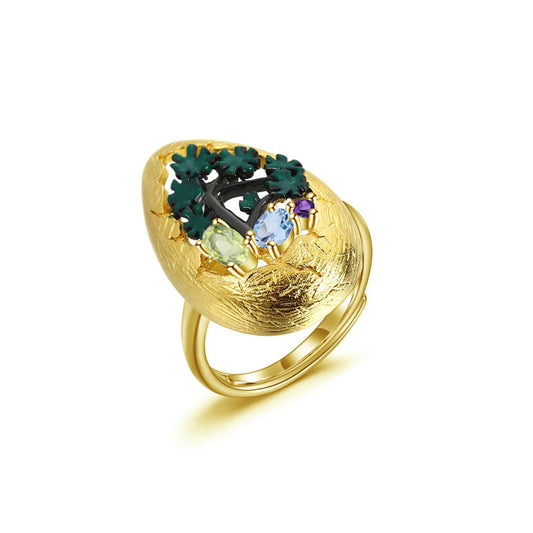 Designer Style High-End Personality Adjustable Ring Natural Style Design s925Silver Natural Yellow Crystal Ring