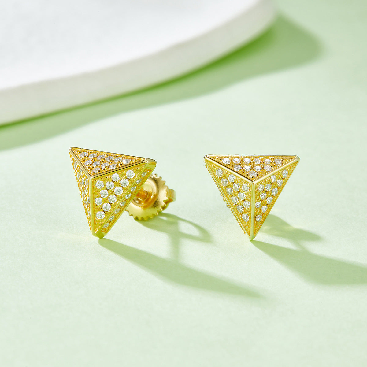 Hip-hop Full Earrings s925Sterling Silver Moissanite Gold Color Personality Three-Dimensional Triangle Earrings
