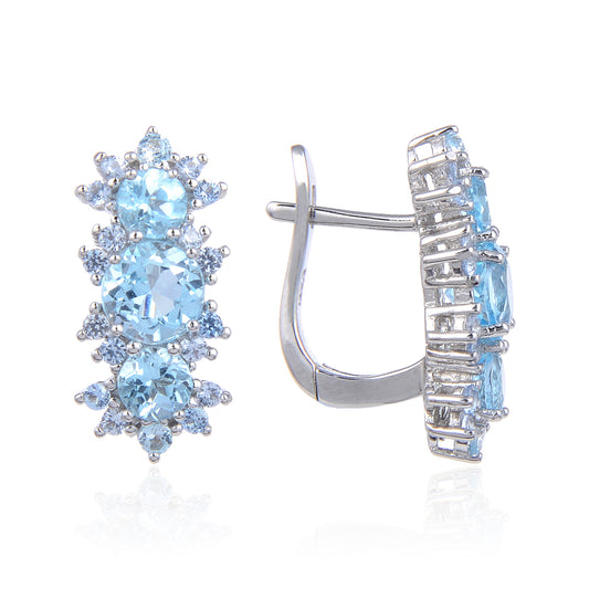 Unique Floral Design Natural Topaz Earrings Garnet s925Sterling Silver Inlaid Gemstone Earrings for Women