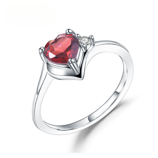 Accessible Luxury Natural Red Garnet Heart Ring Fashionable Heart-Shaped Gemstone s925Silver Natural Colored Gems Ring