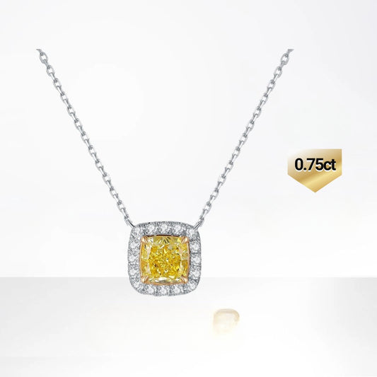 Classic and Simple14k Gold Necklace with Cultivated Diamonds0.75Carat Clavicle Chain Square Yellow Diamond k Gold necklace
