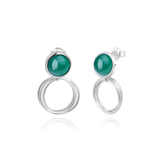 Designer High-End Inlaid Gemstone Earrings Geometric Minimalist Design s925Silver Green Agate Stud Earrings