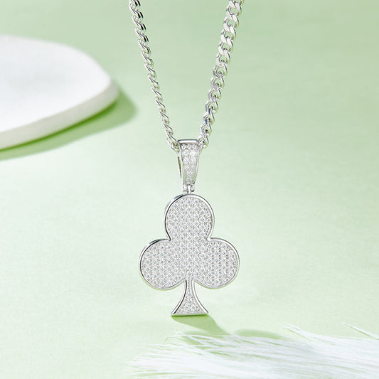Hip-hop Plum Blossom s925Silver Inlaid Moissanite Necklace for Men and Women Trendy Playing Card Niche Full Diamond Pendant