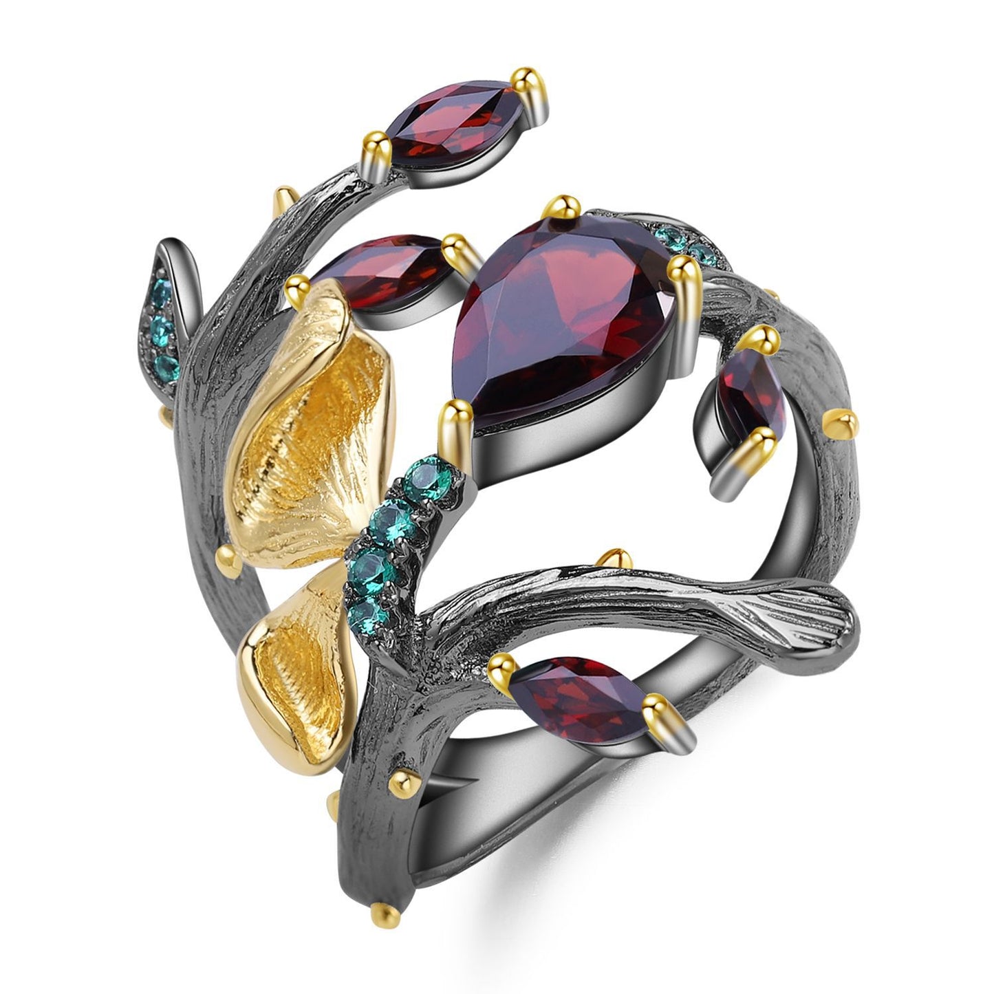 Russian Secret Garden Designer Gemstone Ring Natural Style Butterfly s925Silver Natural Amethyst Ring