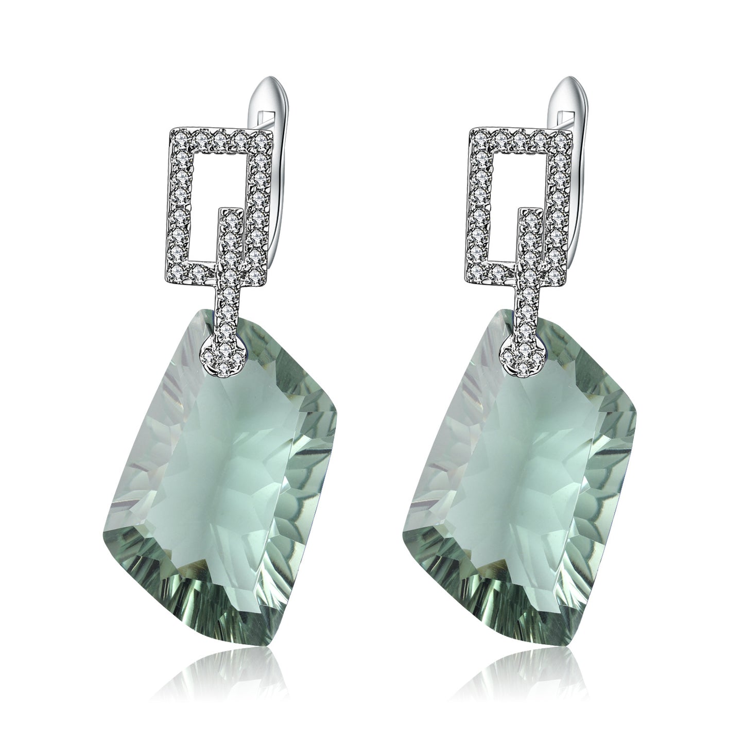 s925Silver Green Amethyst Earrings Luxurious High-End Inlaid Irregular Large Gemstone Colorful Earrings Drop Earrings