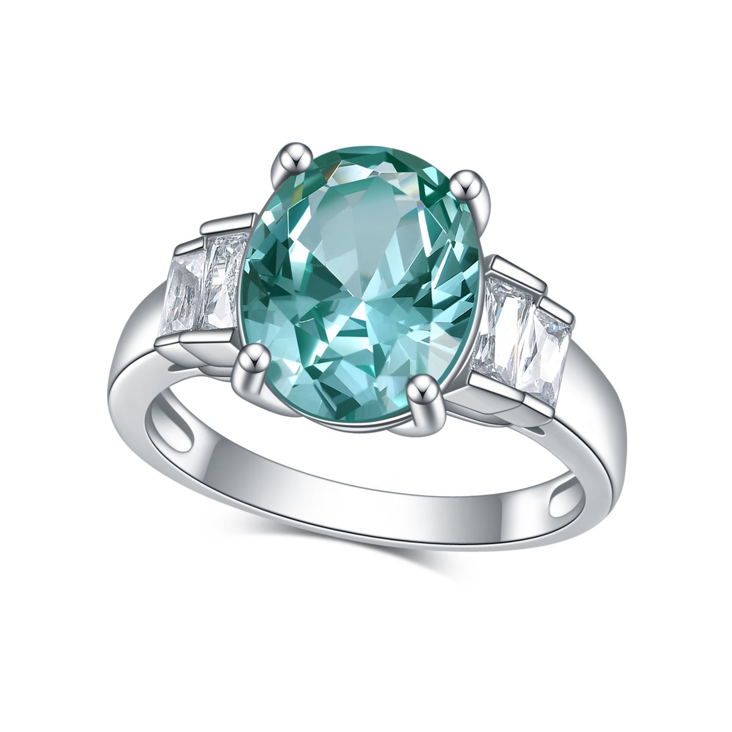 s925Sterling Silver Natural Green Amethyst Ring High-end Fashion Luxurious Inlaid Gemstone Green Spinel Ring New Model