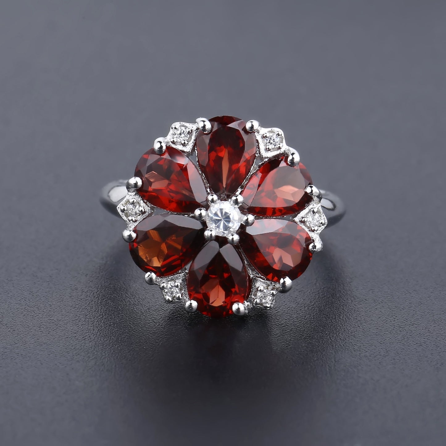 Natural Gemstone Red Garnet Ring Light luxury design sense s925Sterling Silver Inlaid Colorful Gemstone Ring