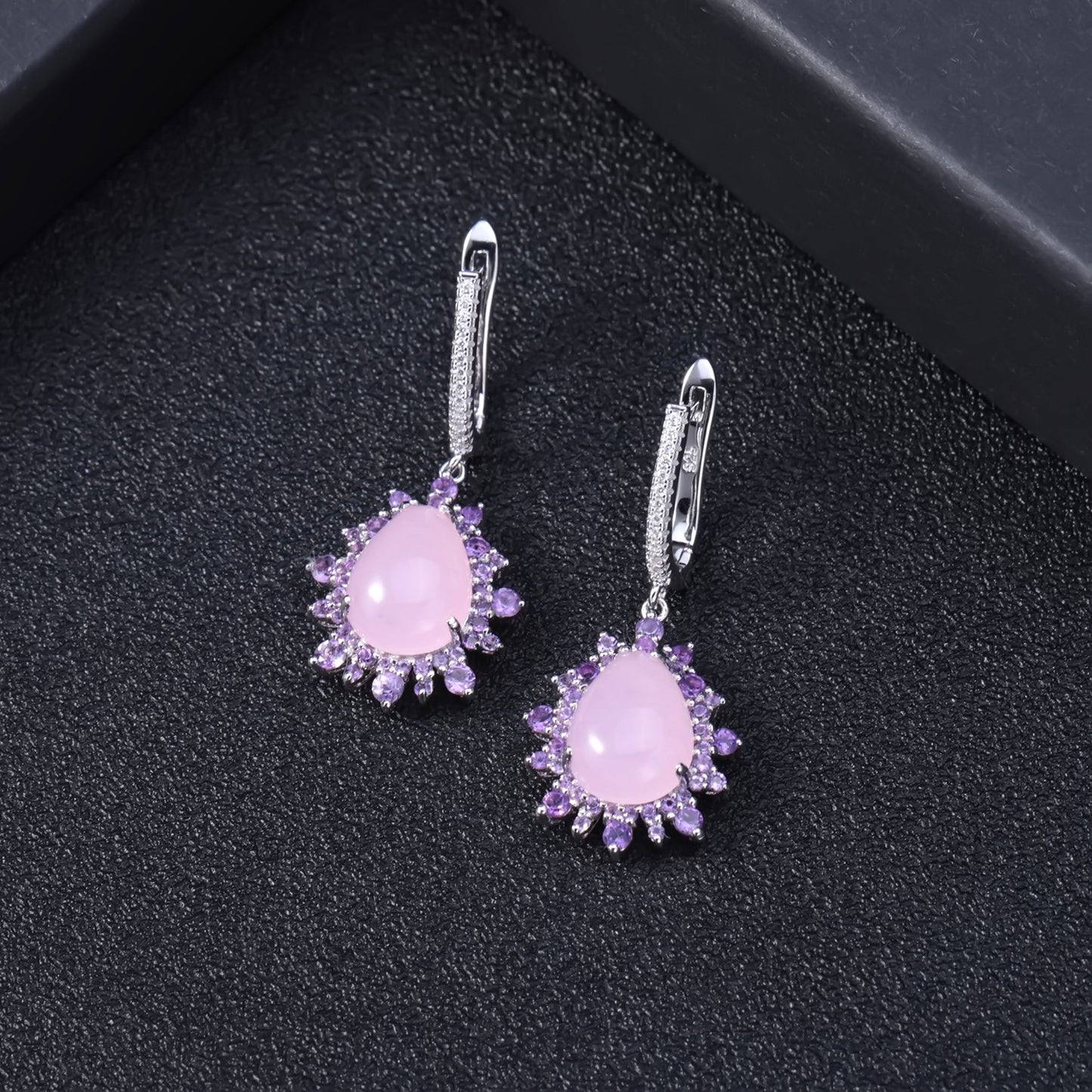 Luxurious Natural Gemstone Pink Agate Earrings Elegant Series with a Sense of Sophistication925Silver Inlaid Gemstone Earrings