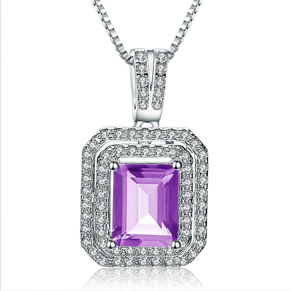 Luxurious Natural Topaz Silver Necklace Fashionable and Luxurious Inlay925Silver Crystal Necklace Pendant