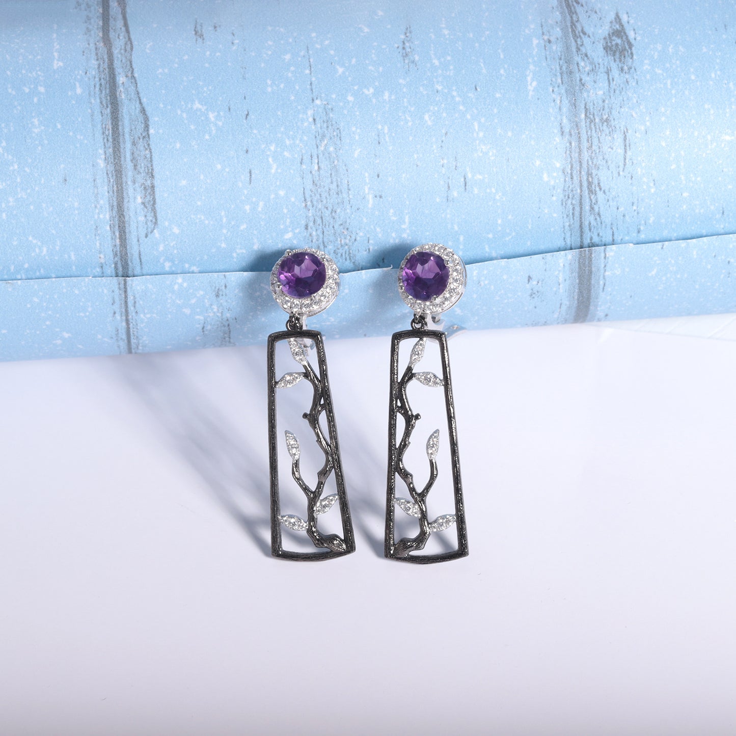 Designer Natural Amethyst Earrings Winter Plum Blossoms s925Sterling Silver Colorful Gemstone Earrings