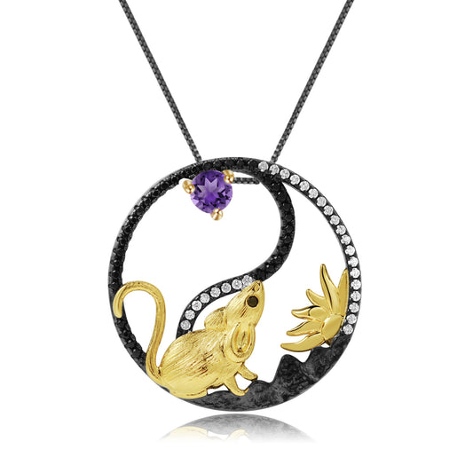 Designer Chinese Style Element Pendant The Zodiac Series: Rat925Silver Natural Gemstone Necklace Pendant