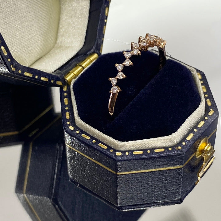 Electrocardiogram Curve18k Gold Inlaid Cultivated Diamond Ring Stackable Side Ring Rose Gold Crushed Diamond Pure k Gold ring