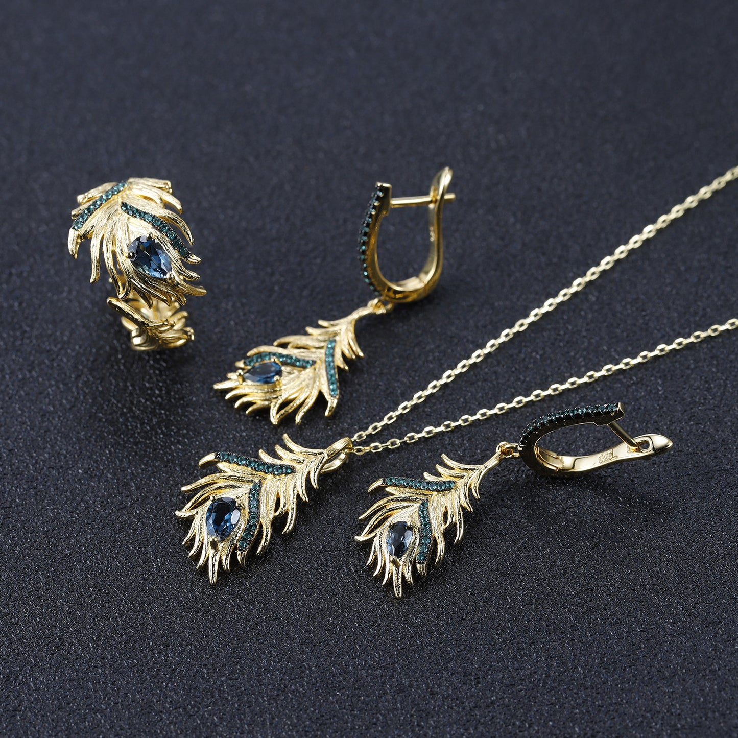 Designer High-End Pendant Phoenix Feather Design925Silver Inlaid Natural Topaz Necklace Pendant
