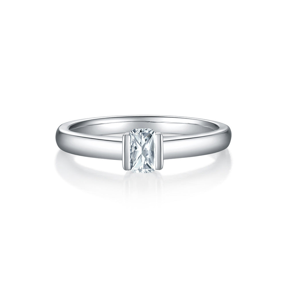 Commuter's all-matching0.5ct Rectangular Moissanite Ring s925Sterling Silver Gold Plated Women's Ring