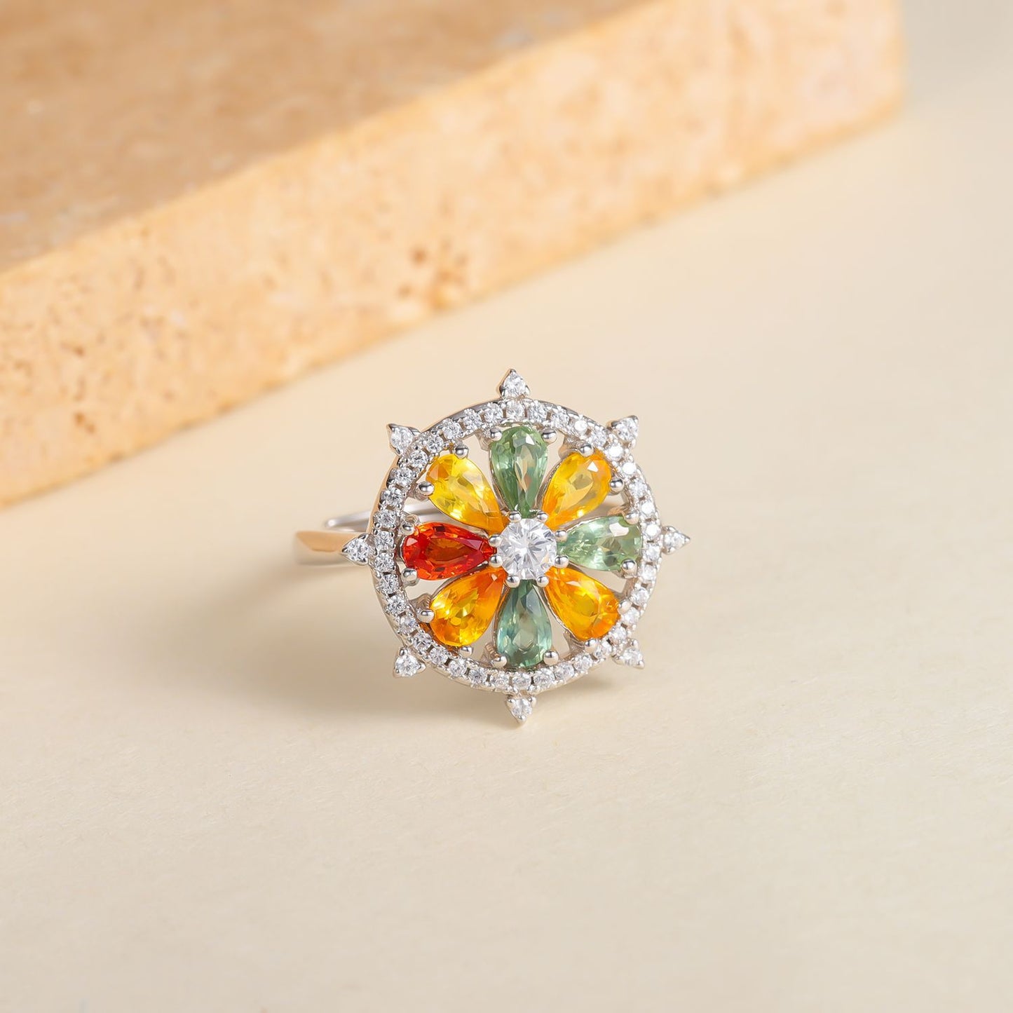 Autumn and Winter New925Sterling Silver Ring Necklace Earrings ins Natural Colorful Sapphire Jewelry Set