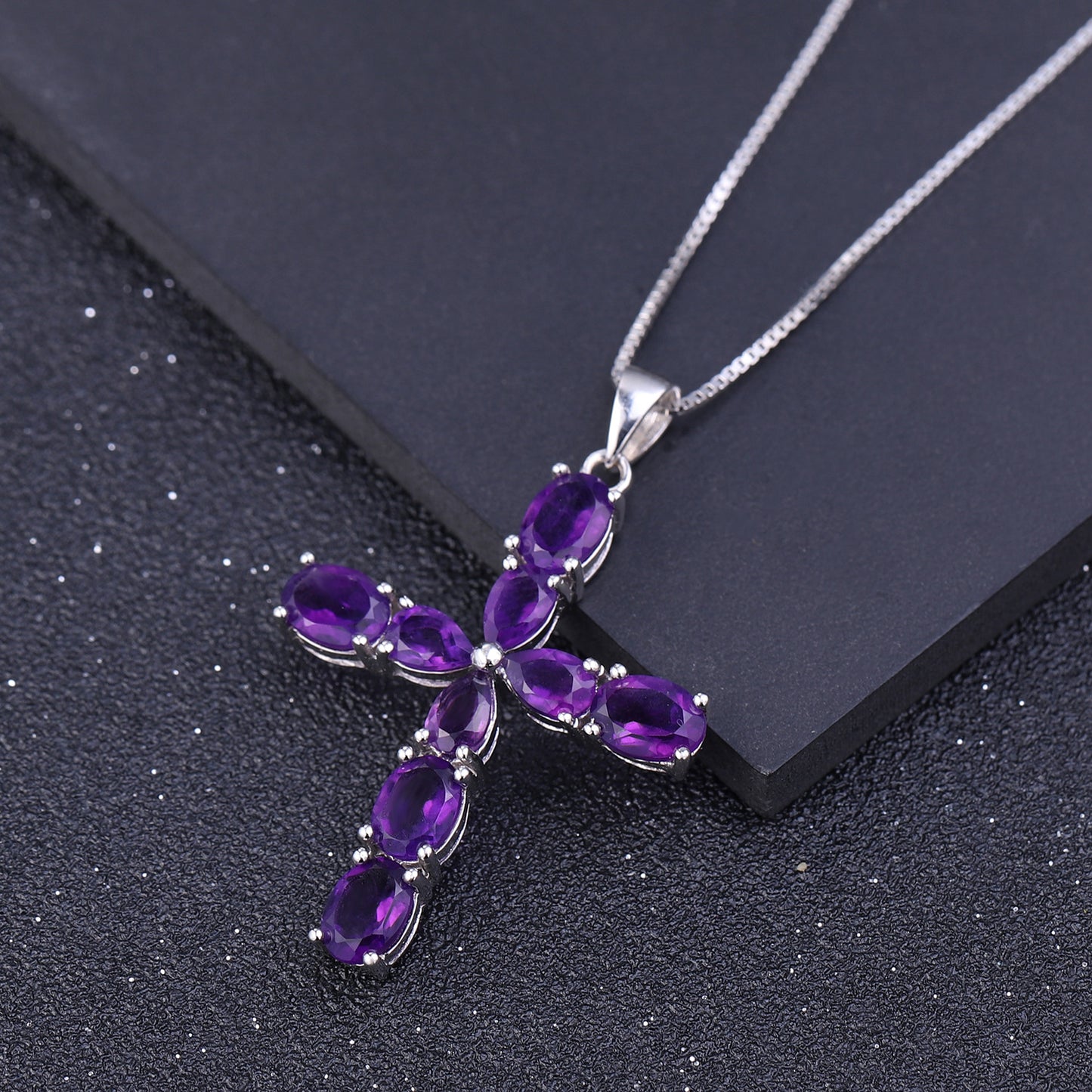Cross Natural Gemstone Necklace Fashionable and Trendy Personality s925Silver Inlaid Amethyst Necklace Pendant