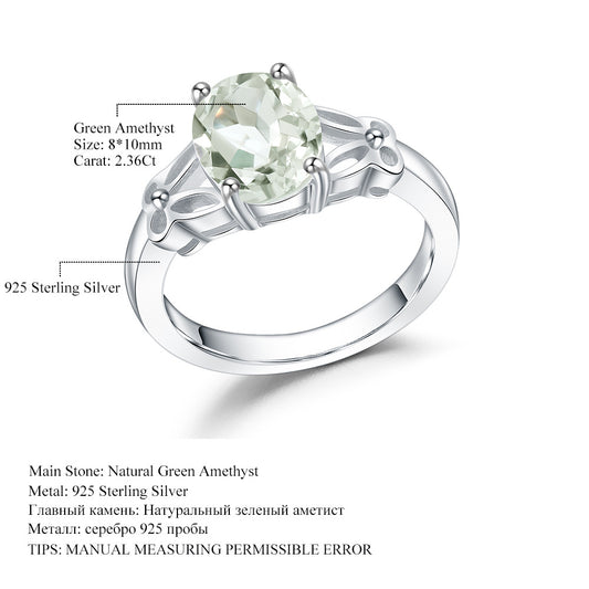 In-stock Wholesale Green Amethyst Gemstone Ring for Women Vintage Inlaid Natural Stone s925Silver Crystal Ring