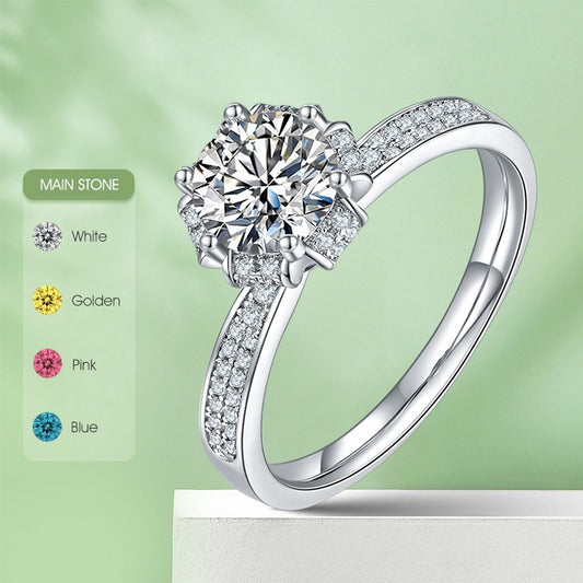 New Straight Arm Wishing Pool Moissanite Ring for Women, Light Luxury with Diamonds S925Sterling Silver1Carat Moissanite Ring