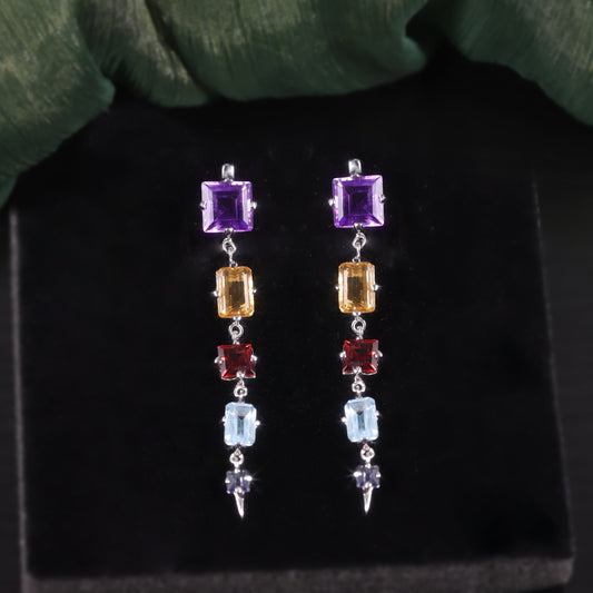 Unique Mid-Length Style s925Sterling Silver Inlaid Natural Topaz Crystal Earrings Colorful Gemstone Earrings New Style for Women