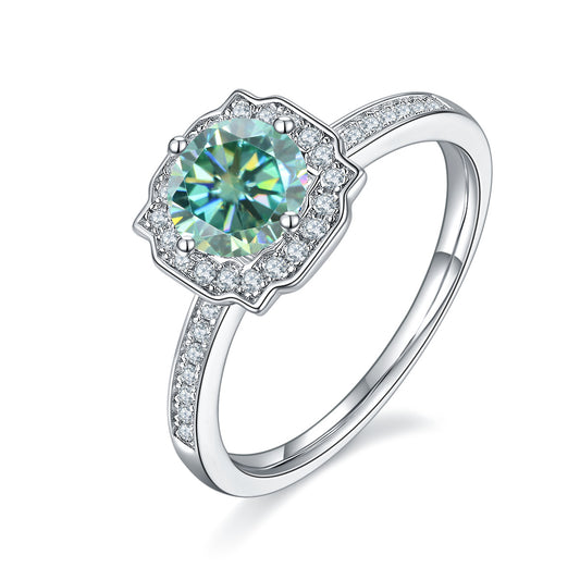 Green Moissanite1Carat Internet Celebrity Micro Pave Ring Set GRA Certificate of Light Luxury Fashion s925Silver Gemstone Ring