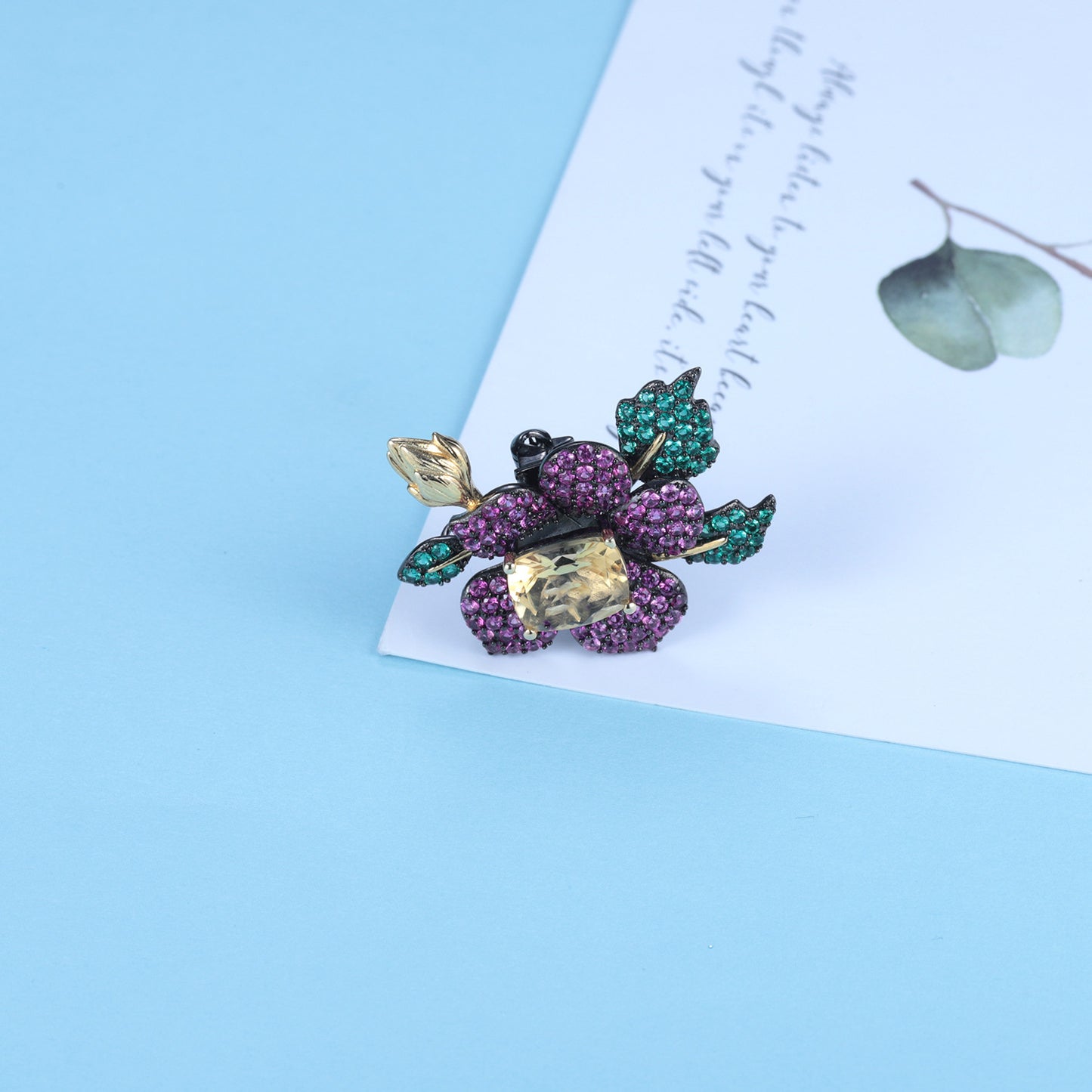 Designer Natural Yellow Crystal Brooch Pendant Dual-use Natural Style Flowers925Silver Color Gemstone Brooch Pendant