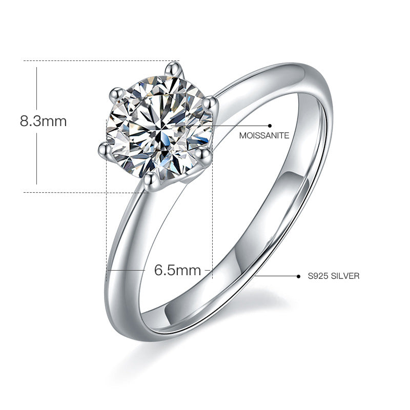 Extended Arm Classic Six-Claw Ring Women's Inlaid Gemstone s925Sterling Silver1Carat Moissanite Ring