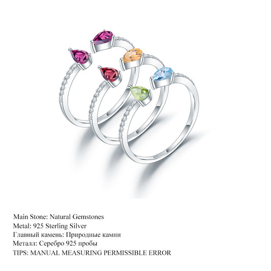 Design Sense Light Luxury Simple Natural Translucent Stone Ring Adjustable Prosperous Series925Silver Inlaid Gemstone Ring