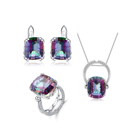 Luxurious Creative Jewelry Accessories Set s925Silver Inlaid Gemstone Ring Necklace Earrings Three-Piece Set