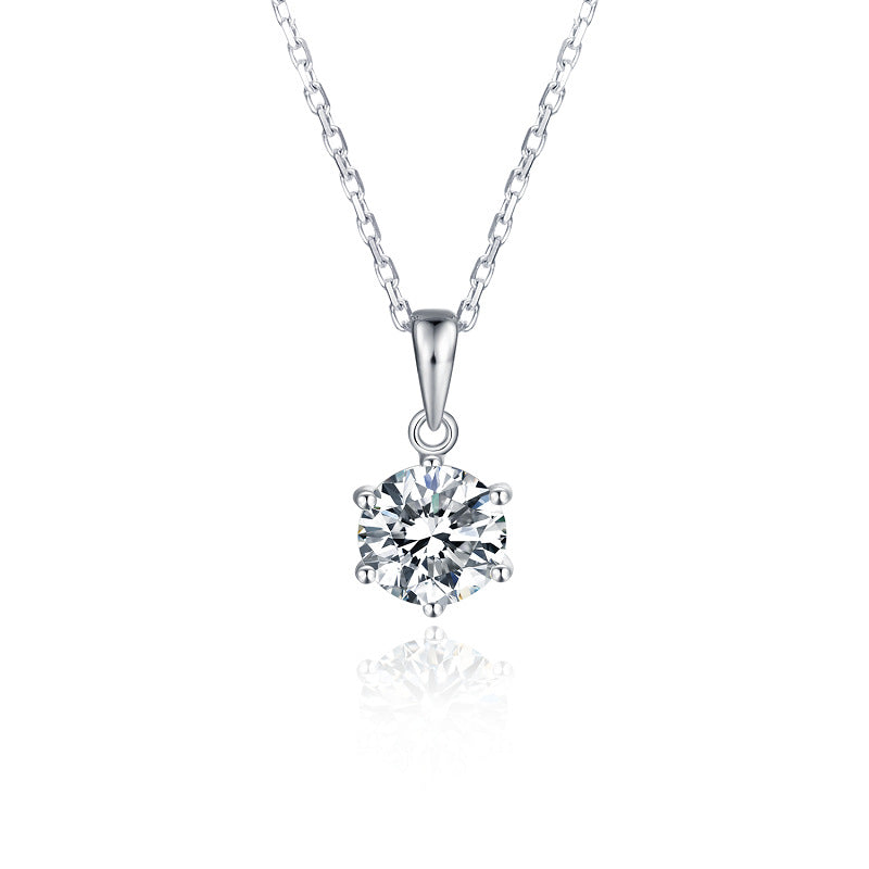 Classic Simple Pendant GRA Certificate925Sterling Silver Six-Claw Inlaid Moissanite Earrings Necklace Set