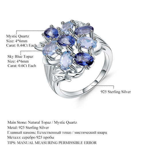 Floral Natural Topaz Garnet Ring Personality s925Silver Translucent Diaspore Gemstone Ring Hot Sale