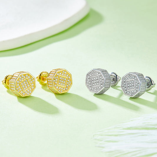 Unique Personality Rhombus Threaded Earrings Exquisite Gold Color Ear Jewelry s925Sterling Silver Moissanite Stud Earrings