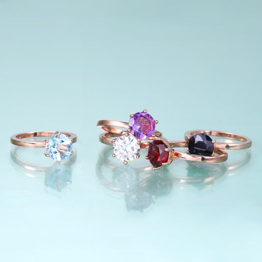 Wedding Natural Gemstone Ring s925Sterling Silver Inlaid Crystal Topaz Black Hair Crystal Ring8mm Single Main Stone