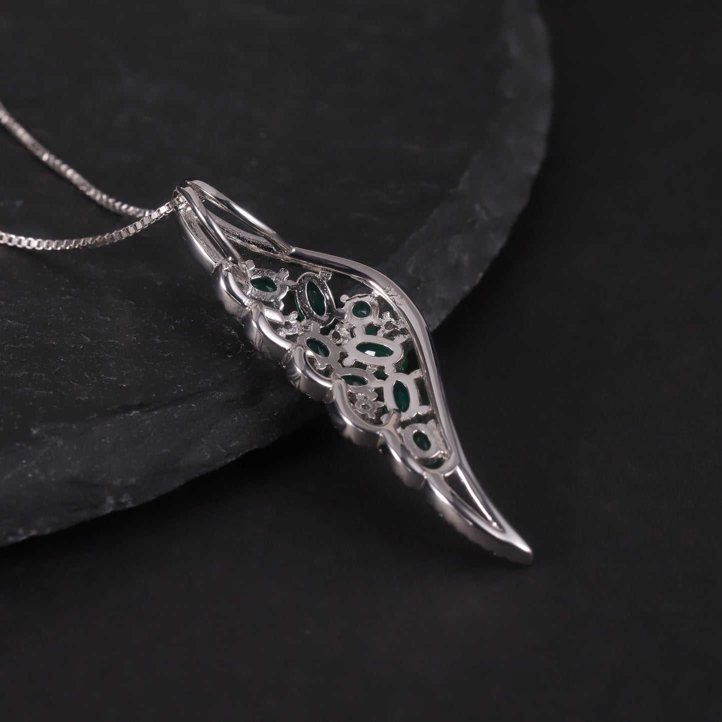 Angel's Wings Natural Garnet Necklace s925Sterling Silver Inlaid Green Chalcedony Topaz Pendant Wings New Style