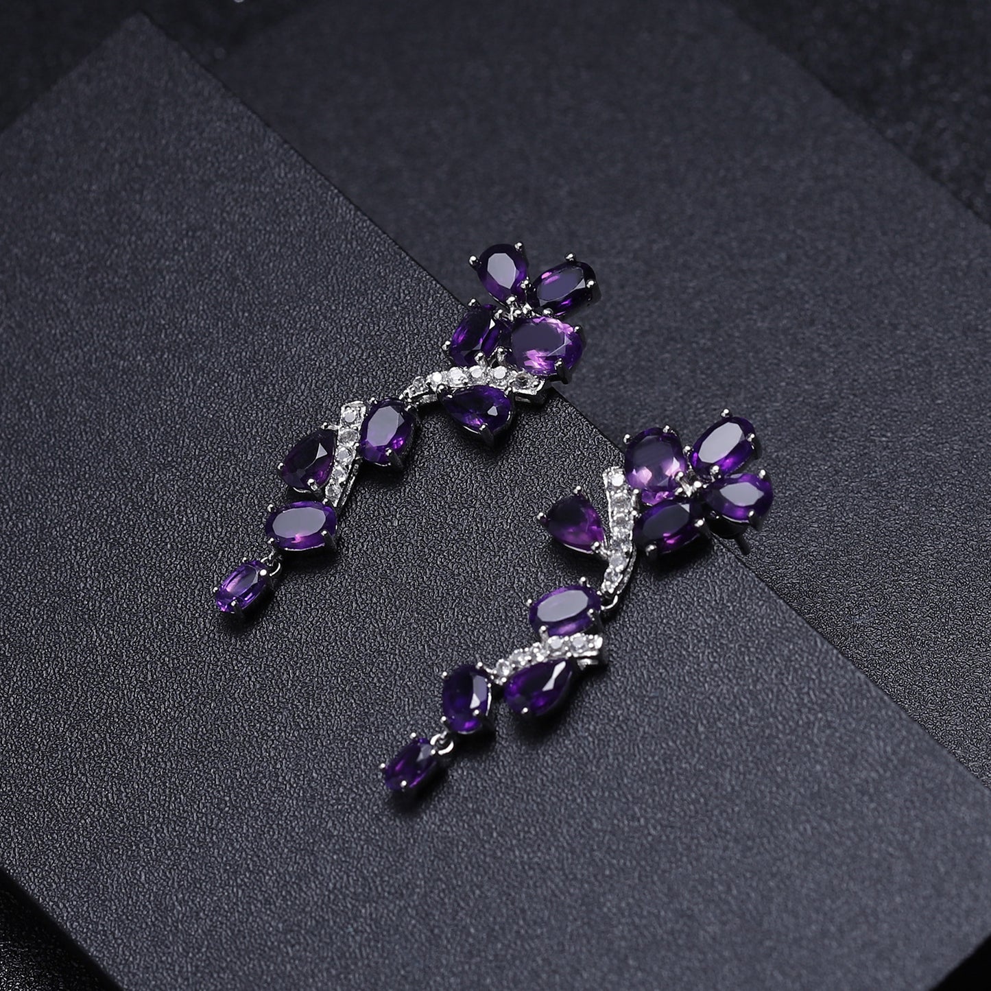 New Style Elegant Natural Amethyst Earrings High-end Mid-length Drop Earrings s925Silver Inlaid Gemstone Earrings