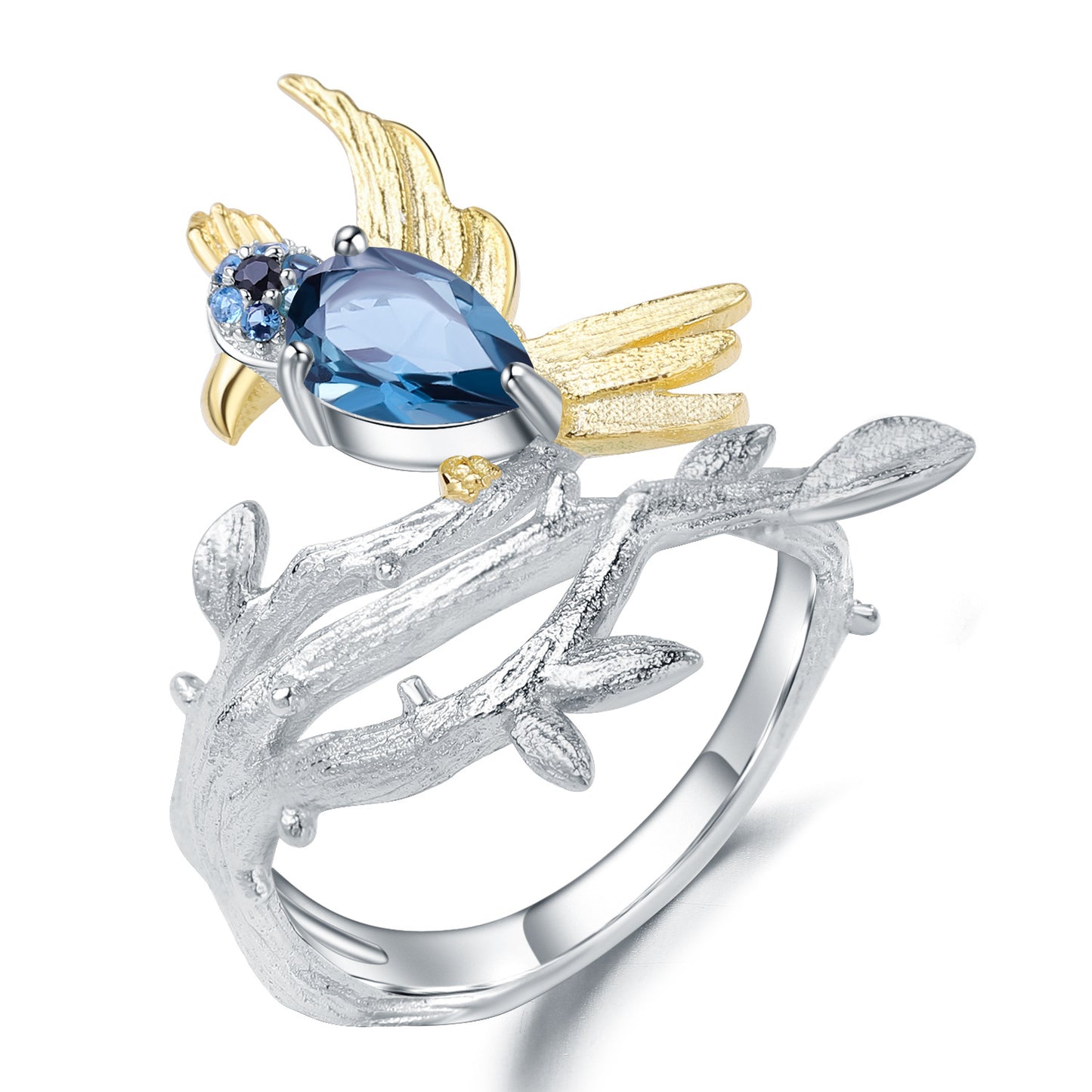 Italian Craft Designer Gemstone Ring Natural Style Magpie Design925Silver Natural Topaz Ring