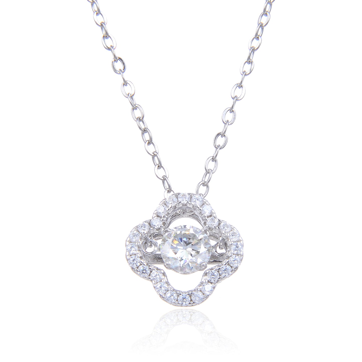 925Silver Fine Craft Inlaid Moissanite Necklace Pendant Versatile Light Luxury Internet Celebrity Design Dynamic Clover Necklace