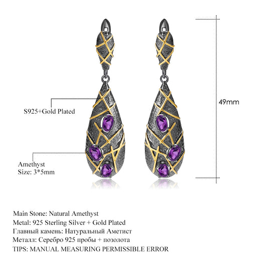Italian Craft Designer Earrings Vintage Style with a Sense of Sophistication s925Silver Natural Amethyst Stud Earrings