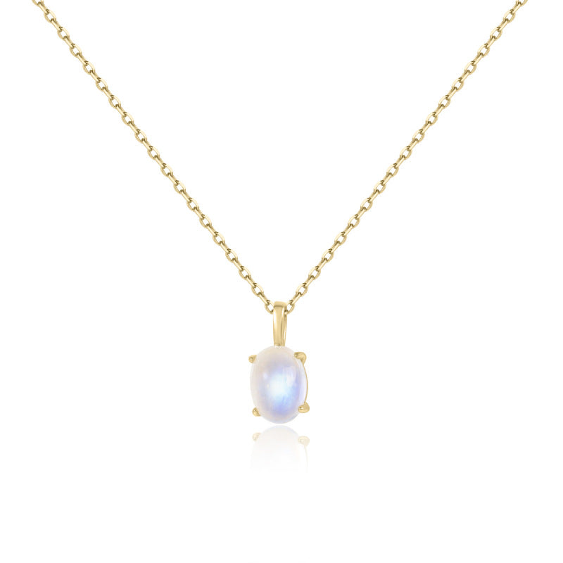Source Natural Cream Blue Moonstone Necklace Oval Gemstone Simple ins Wind s925Sterling Silver Pendant