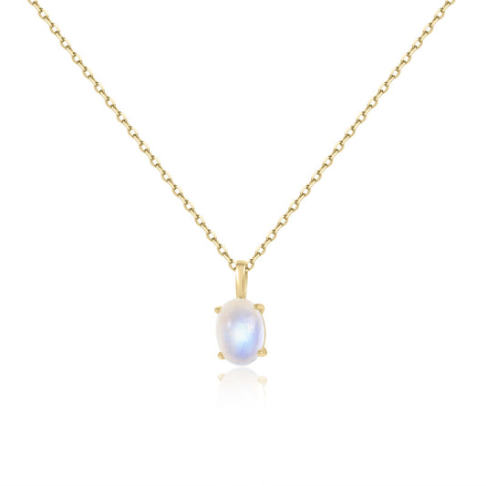 Source Natural Cream Blue Moonstone Necklace Oval Gemstone Simple ins Wind s925Sterling Silver Pendant