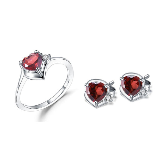 Luxury Jewelry Set with Garnet Accessories s925Silver Inlaid Natural Gemstone Ring and Earring Set