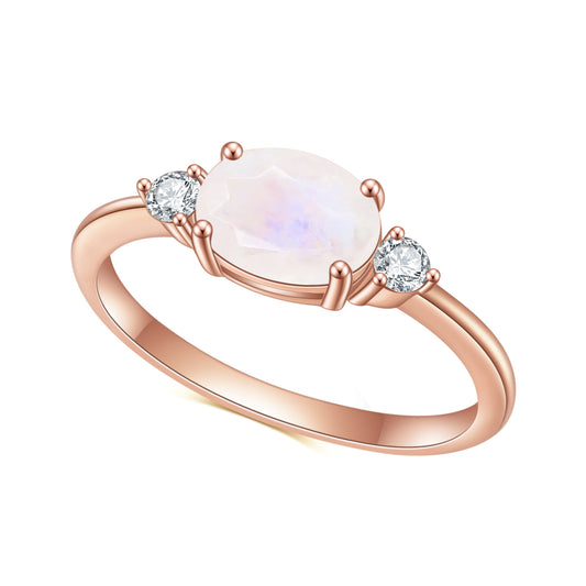 S925Sterling Silver Inlaid Natural Moonstone Ring Fashionable Classic Light Luxury6*8mm Gemstone Rose Gold Ring