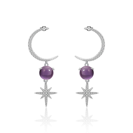 Designer High-End Gemstone Earrings Unique Crescent Design s925Silver Natural Amethyst Stud Earrings