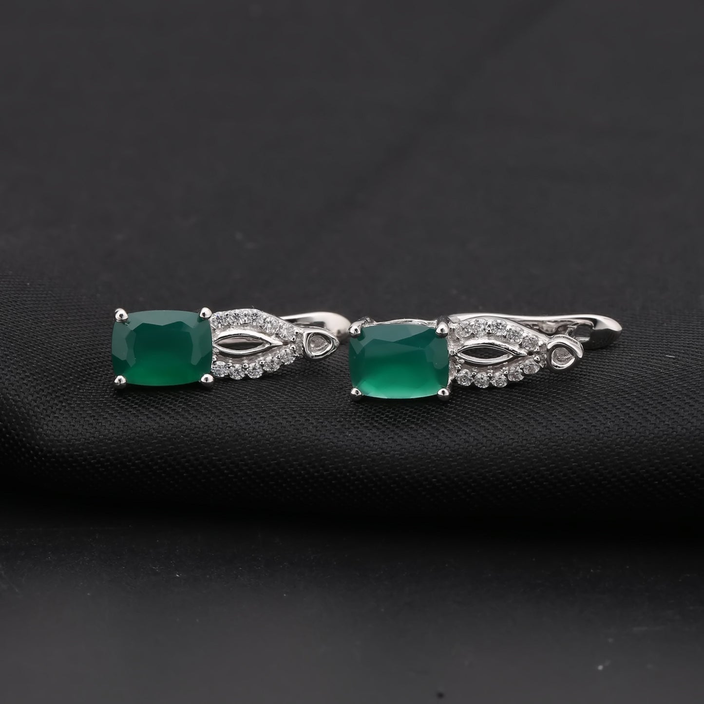 Natural Stone Green Agate Temperament Ear Studs Fashion s925Silver Plated Inlaid Gemstone Crystal Earrings Earrings