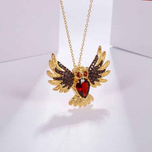 Designer Gemstone Brooch Pendant Owl Design with a Sense of Sophistication925Silver Natural Garnet Necklace Pendant