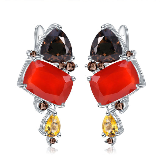 Luxurious Designer Gemstone Earrings for Banquet Pairing with High-end Feel s925Silver Natural Gemstone Earrings Russia