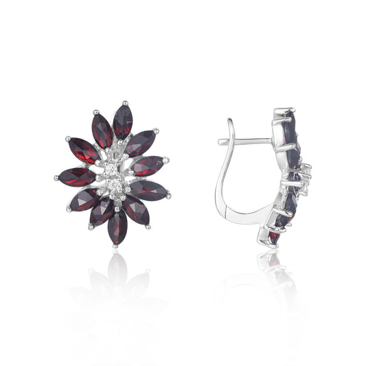 Natural Garnet Earrings s925Sterling Silver Inlaid Marquise Gemstone Stud Earrings with British Clasp