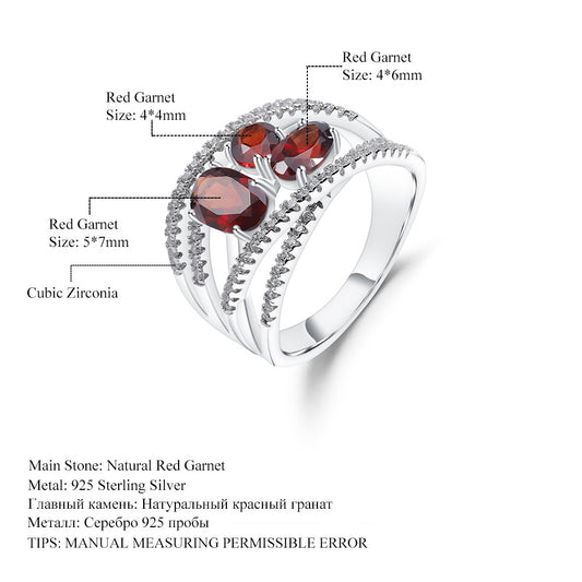 Luxurious and High-end Natural Garnet Ring with a Sense of Design Prosperous Series925Silver Inlaid Natural Gemstone Ring