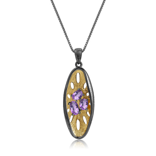 Italian Craft Designer Gemstone Pendant Vintage High-end Feel925Silver Natural Amethyst Necklace Pendant